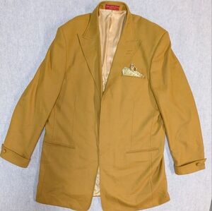 Vintage Wool Golden Mustard Blazer Silk Pocket Square By Rod Lavi. 70s  48L